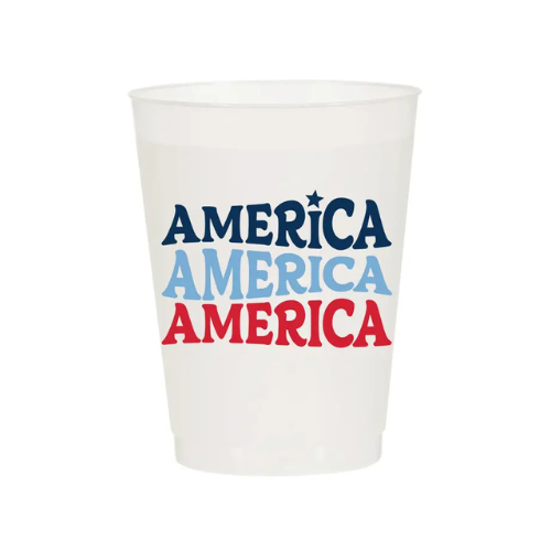 America Triple-Stack Frosted Cups – Set of 6 with vertical patriotic design.