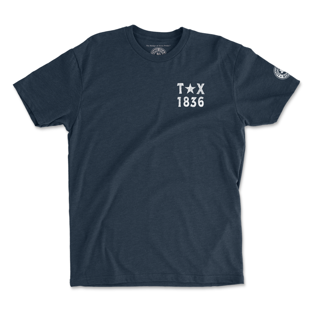 1836 DeZavala T-Shirt in Midnight Navy with star emblem