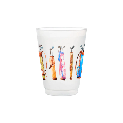 Golf Bags Frosted Cups – 16 oz reusable plastic cups for parties and outdoor events.