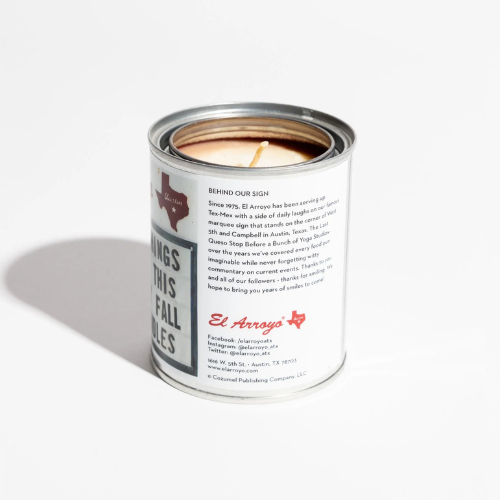 14 oz paint can candle with "Getting Lit" marquee design, hand-poured soy wax in holiday pine scent.