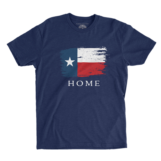 Texas Distressed Flag "Home" T-Shirt with the iconic Lone Star flag design and the word "Home."