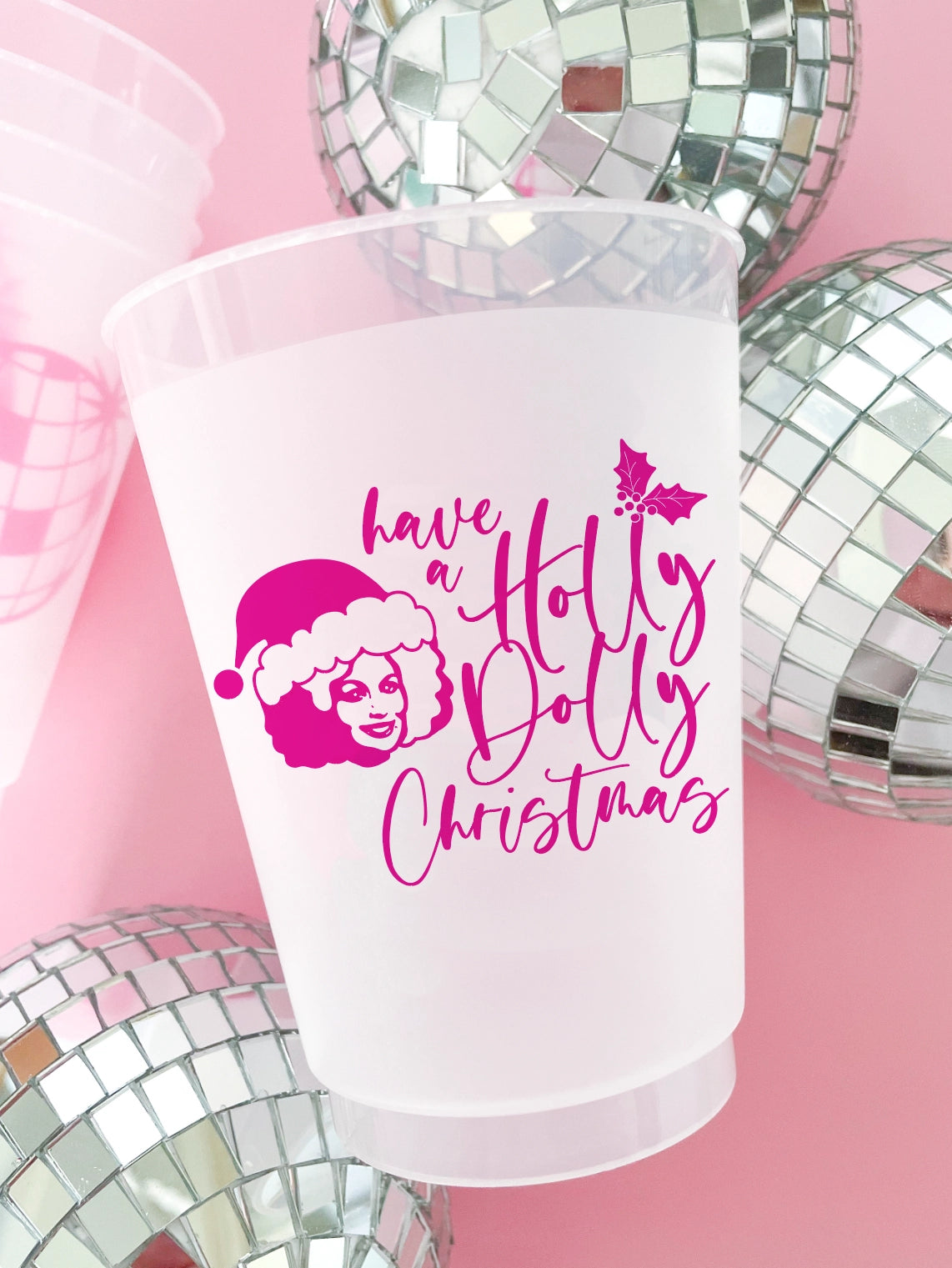 Frosted Cups - Large  Merry Christmas Holly