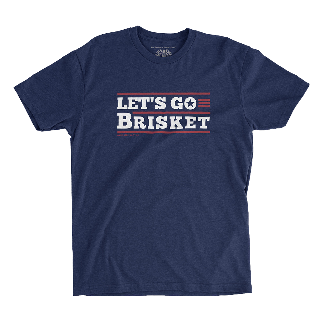 Let’s Go Brisket T-Shirt with bold text design celebrating Texas BBQ on a Next Level 6210 tee.