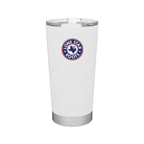 Lone Star Roots 20oz stainless steel tumbler with a clear acrylic push-on lid.