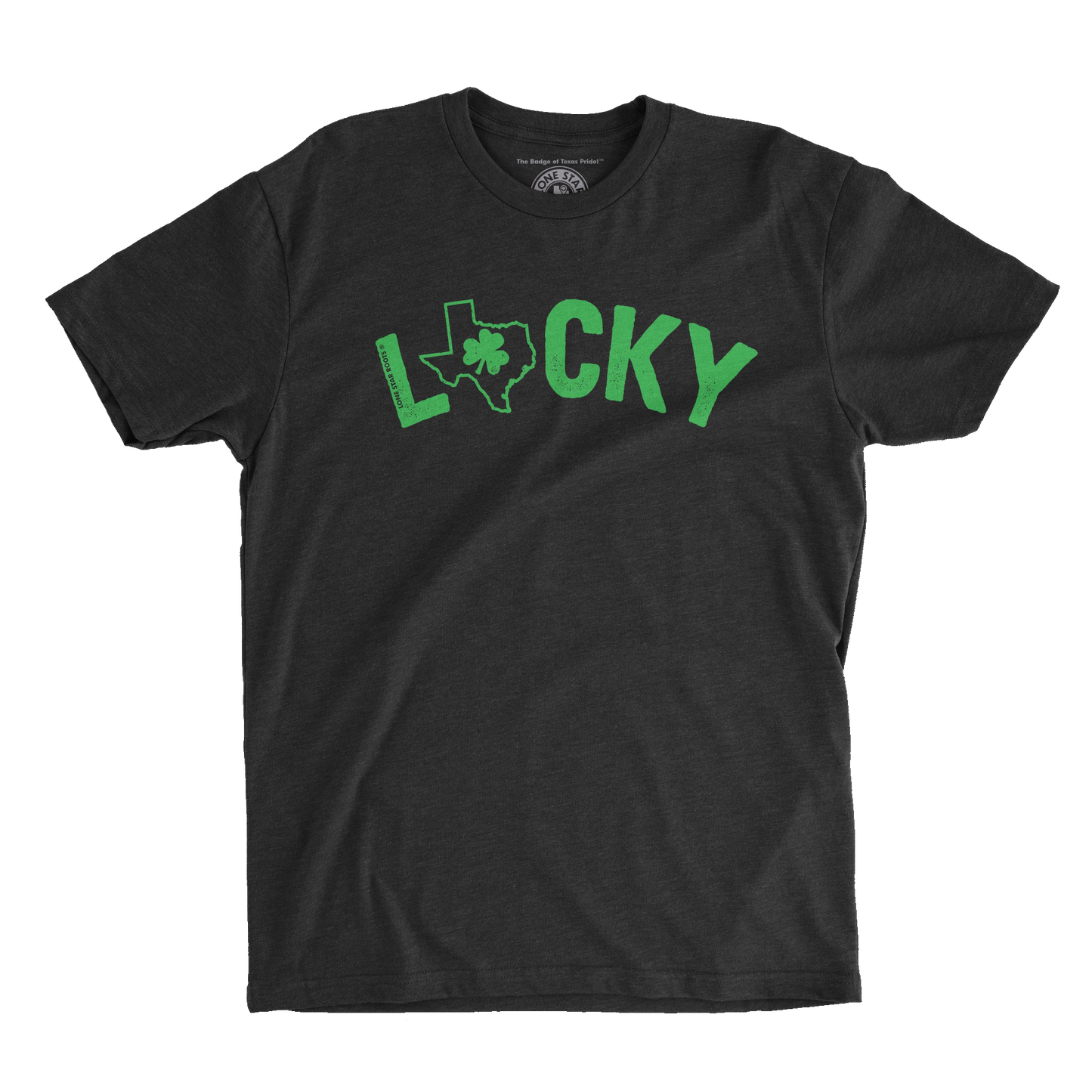 Lucky Texas T-shirt with shamrock inside Texas outline for St. Patrick’s Day.