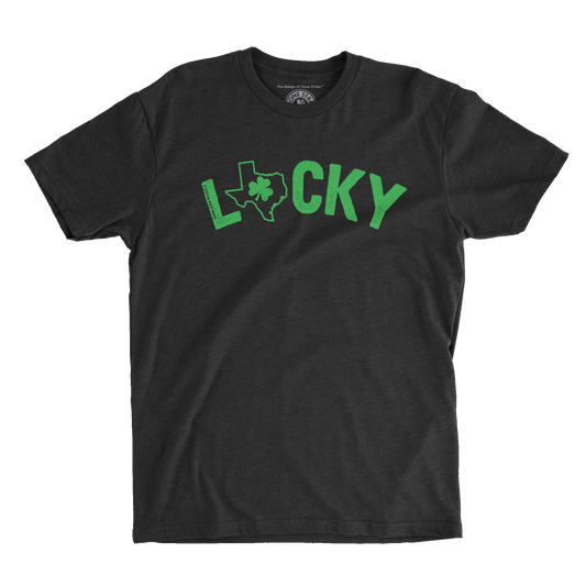 Lucky Texas T-shirt with shamrock inside Texas outline for St. Patrick’s Day.