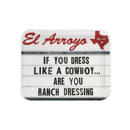 El Arroyo Ranch Dressing paper party plates featuring a humorous marquee sign design.