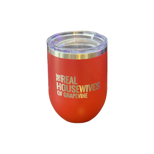 The Real Housewives of Grapevine 12oz Stainless Steel Wine Tumbler with Elegant Design.