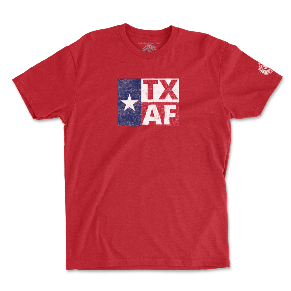 Red TXAF T-Shirt with bold Texas flag design