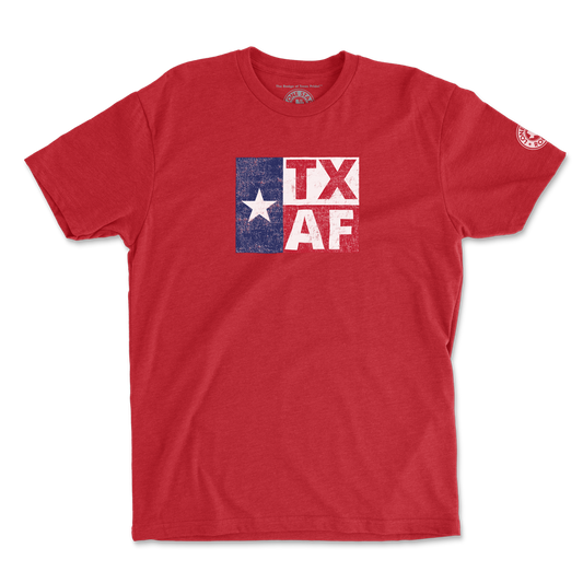 Red TXAF T-Shirt with bold Texas flag design