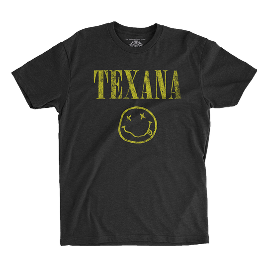 Texana Nirvana T-shirt featuring a Texas-inspired Nirvana smiley face design.