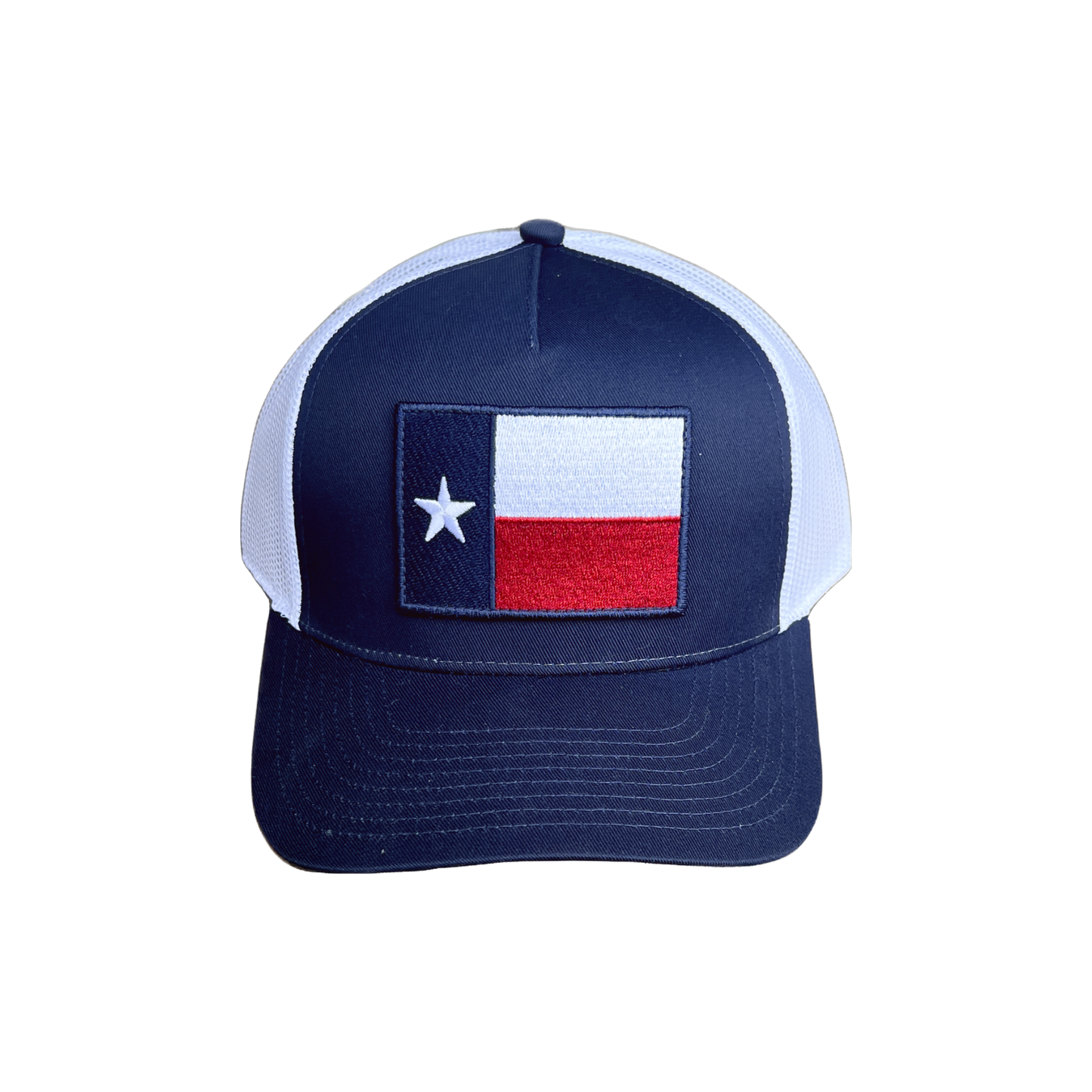 Texas Flag Patch Trucker Hat with breathable mesh back and authentic Lone Star design.