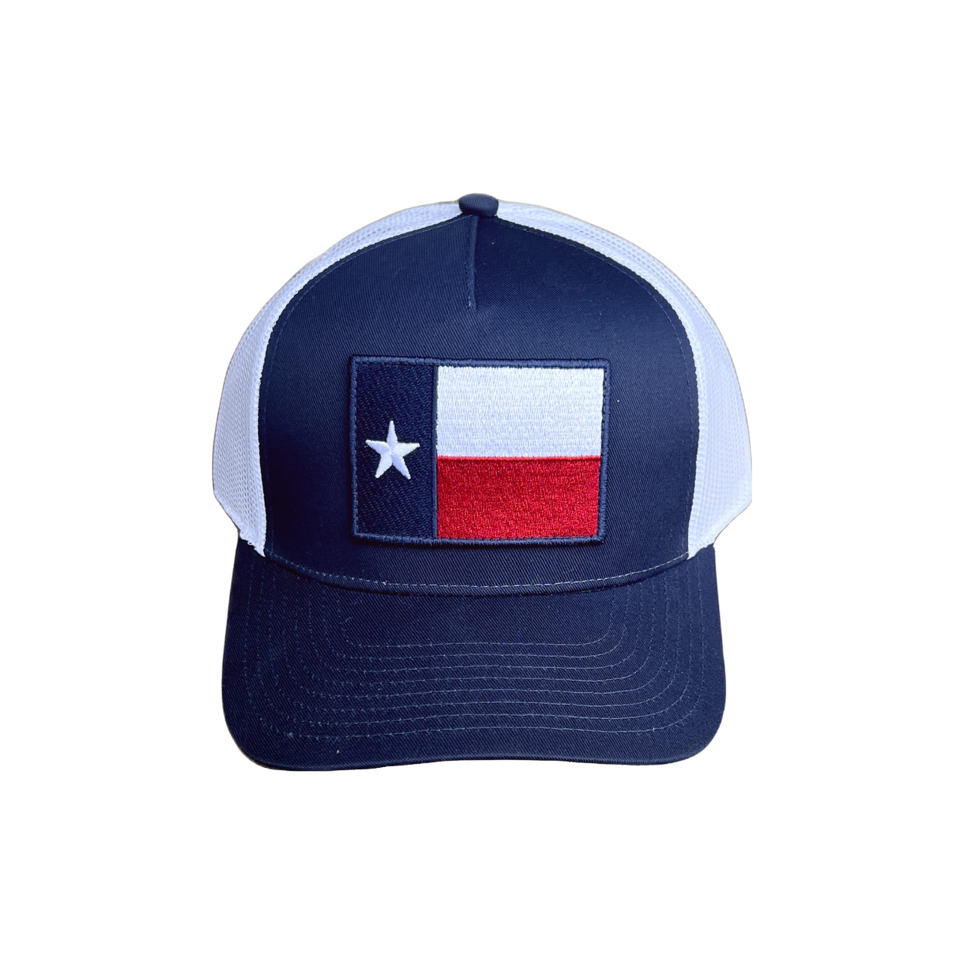 Texas Flag Patch Trucker Hat with breathable mesh back and authentic Lone Star design.