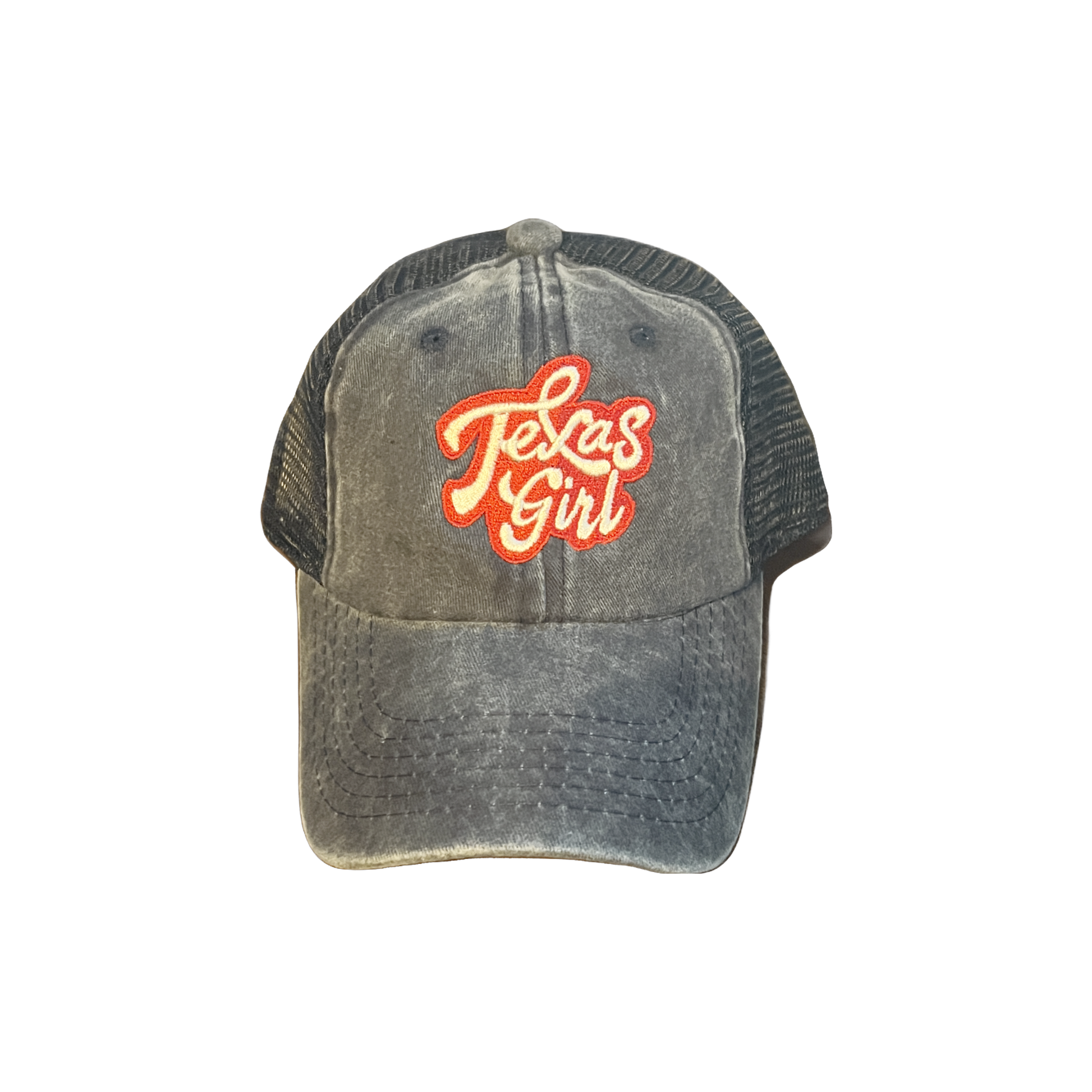 Texas Girl Sticker Hat in Multiple Styles – Sizzlin' Pink, Tie-Dye Blue, Sky Navy, and Texas Sky Blue