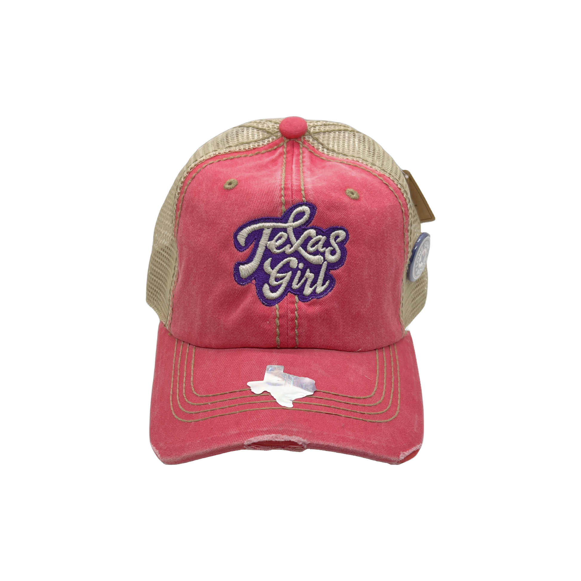 Texas Girl Sticker Hat in Multiple Styles – Sizzlin' Pink, Tie-Dye Blue, Sky Navy, and Texas Sky Blue