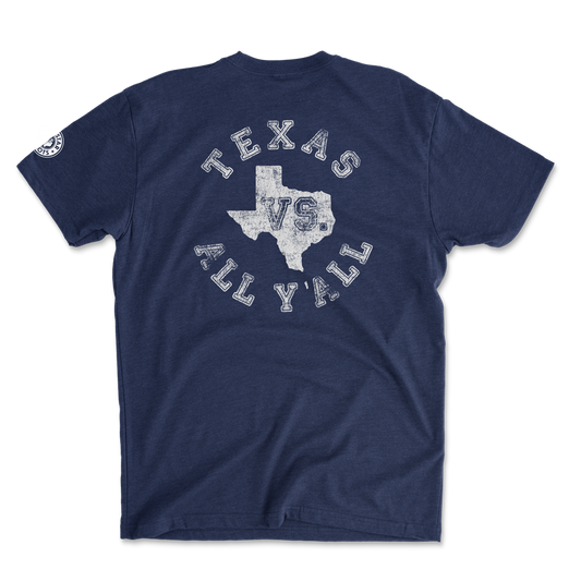 Texas VS. All Y'All T-Shirt in storm gray with Texas outline design