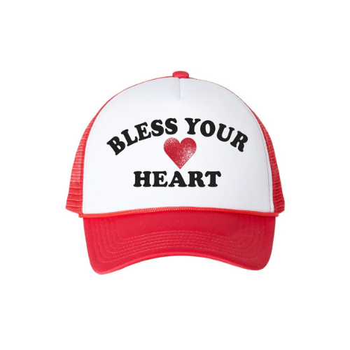 Bless Your Heart Foam Trucker Hat – Southern Charm and Style in a Bold Red Mesh Design