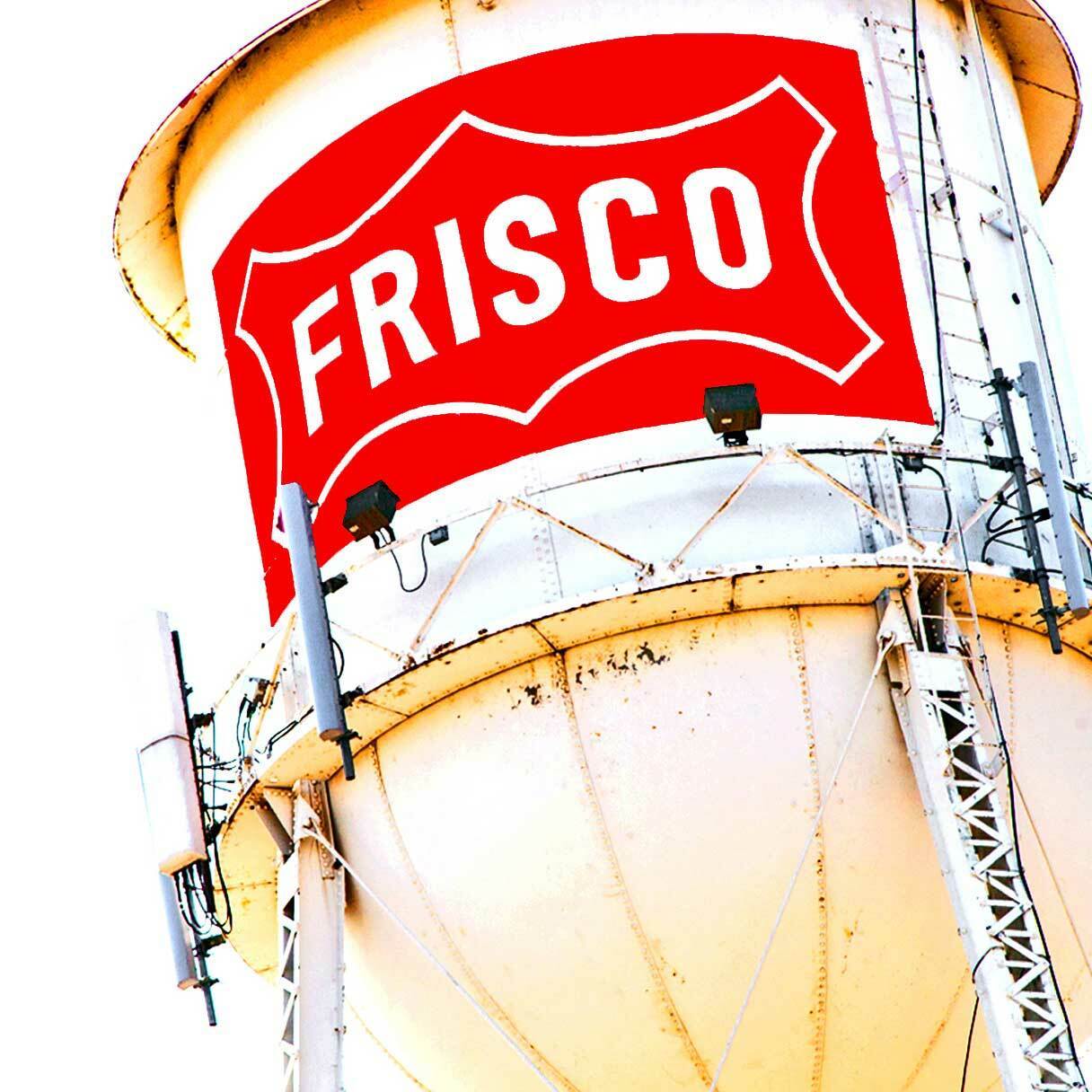 Frisco Water Tower Coaster 4" x 4" ceramic coaster with cork bottom featuring the historic water tower and railroad logo.