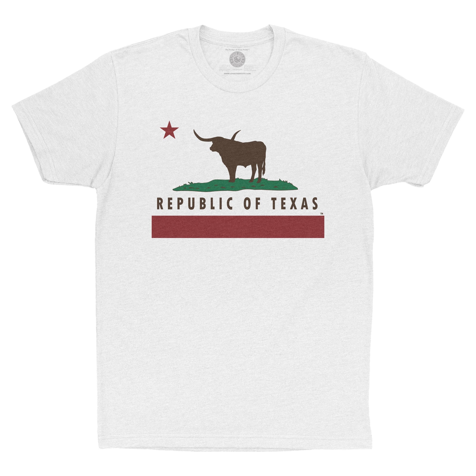 Republic of Texas Mashup T-Shirt featuring a longhorn replacing the California bear, celebrating Texan pride.