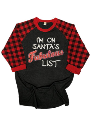 Lone Star Roots I'm On Santa's Fabulous List Rhinestone and Glitter Tee Shirts 